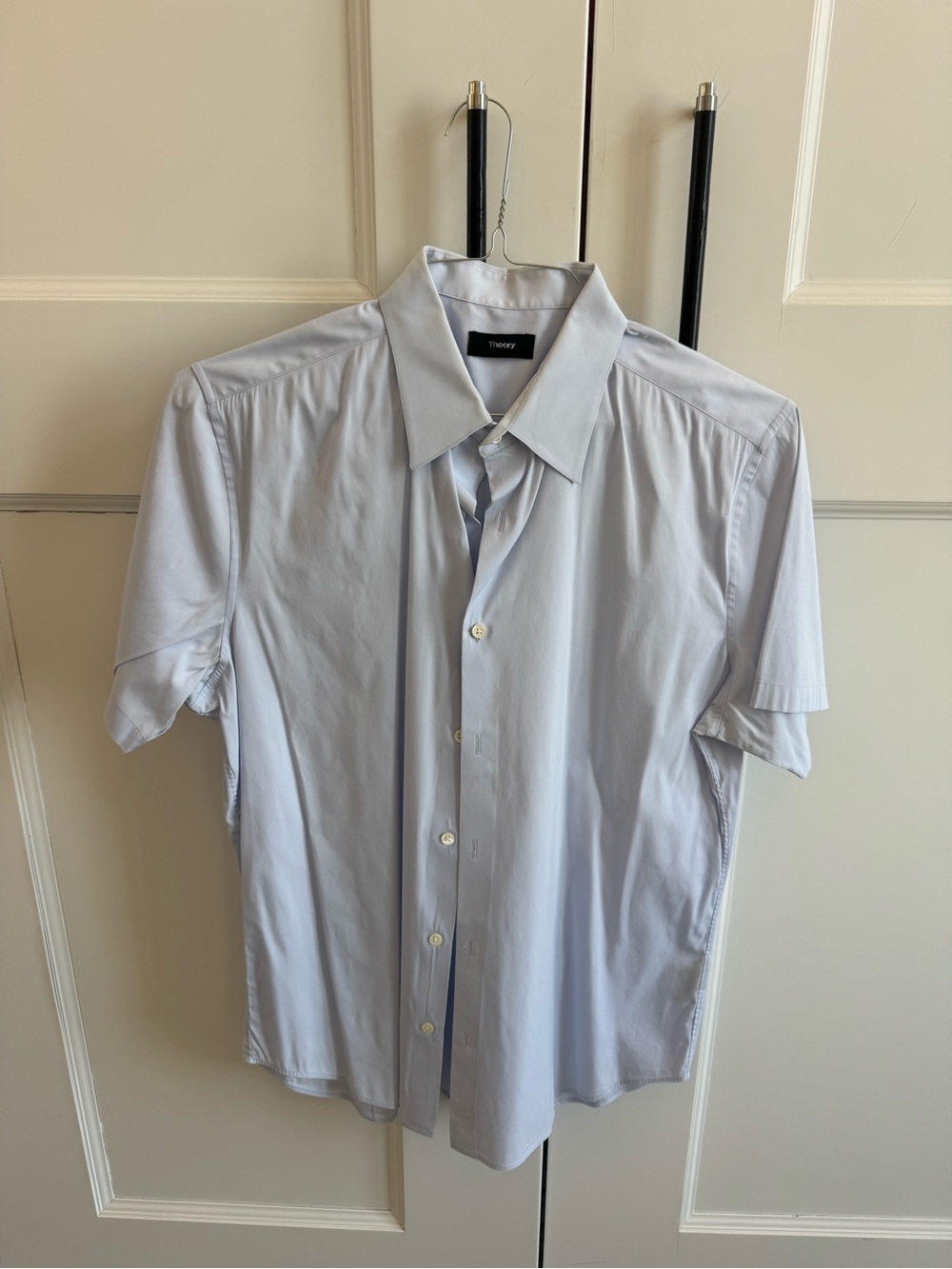 Theory Men's Pale Blue Shirt, measured of pit to pit, chest and length